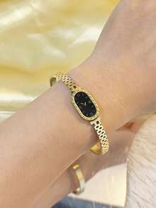 1pc Vintage Dial Style Bracelet For Women, Roman Numeral Hollow Strap Titanium Steel Bracelet Jewelry - Gold - View 4