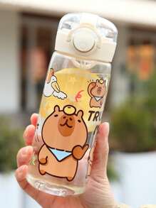 1pc Cute Hamster Plastic Water Bottle, 13.53 Oz - Leak-Proof With Straw, Round Shape, Suitable For Holidays And Daily Use, Designed For Christmas, Thanksgiving, Halloween And Other Festivals, Playful Design, Leak-Proof Bottle