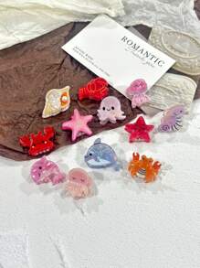 8pcs Cute Mini Ocean Theme Clips - Seahorse, Crab, Lobster, Dolphin, Starfish, Jellyfish Shaped Small Hair Clips, Decorative Accessories, Ideal Gift For Her Hair Accessories Elegant Claw Clips, School Stuff, College Autumn Accessories Fall Winter For Vacation Outfits Woman