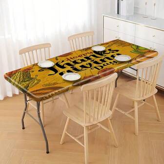 1pc Pumpkin & Maple Leaf Thanksgiving Theme Tablecloth, Elastic Edge Design, Lightweight & Washable, Suitable For Family Gathering, Outdoor Picnic Decor, Theme Party, Indoor/Outdoor Use