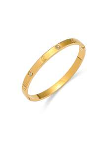 Bracelete Simples de Aço Titanium Tom Dourado, Embutido com Zircônia Artificial, Comprimento Ajustável, Adequado para Vestimenta de Verão, Férias, Presente de Amizade, Anti-desbotamento e Hipoalergênico, Acessório Refinado para Mulheres