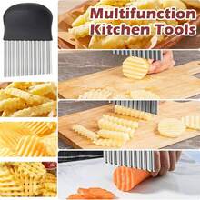 1pc Stainless Steel Wavy Potato Slicer, Potato Cutter, Fruit & Vegetable Knife, Wavy Potato Knife, Fruit & Vegetable Cutter, Spiral Slicer - Manual Handheld Uniform Slicer, Easy To Handle Carrots And Vegetables, Vegetable Chopper And French Fry Cutter, Onion Cutter, Practical Kitchen Tool, Multi-Functional Vegetable Slicer, Kitchen Household Fluted Cutter, Anti-Rust Kitchen Tool - Multicolor - View 2