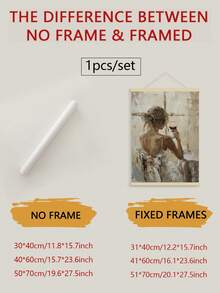 1 件中性米色墙壁艺术：拿着酒杯的女人帆布画 - 适用于客厅装饰，无框