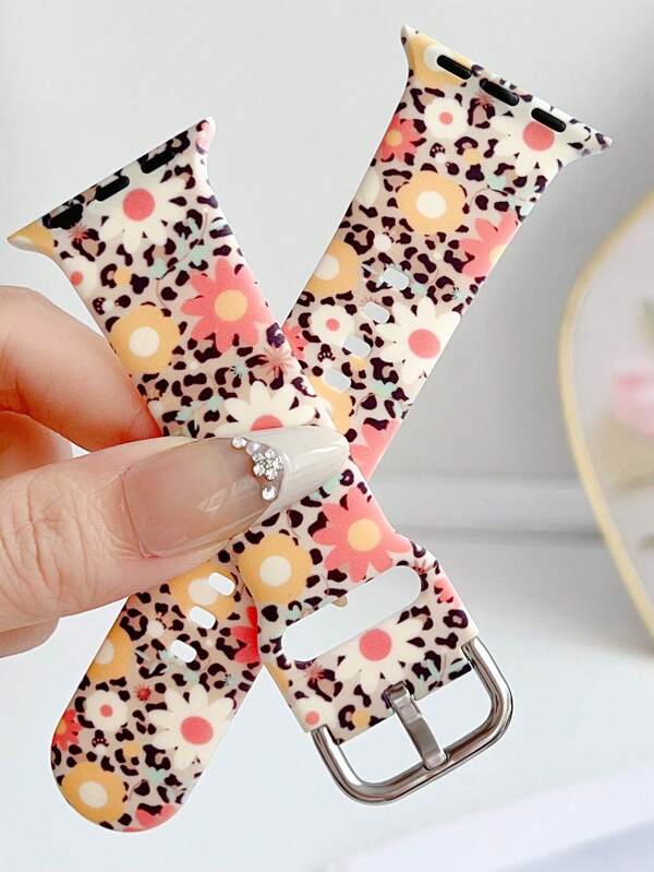 1 szt. Silikonowy pasek do zegarka z nadrukiem Little Daisy Leopard Pattern, kompatybilny z paskiem 38 mm 40 mm 41 mm 42 mm 44 mm 45 mm 49 mm (S10 42) mm (S10 46) mm, Modne miękkie silikonowe paski do zegarków sportowych, kompatybilne z Series 11 Ultra3 Ultra 2 SE3 S10 SE2 9 8 7 SE 6 5 4 3 2 1, Eleganckie damskie akcesoria do zegarków, Pasek/pasek do inteligentnego zegarka, Unikalny, spersonalizowany i stylowy pasek, Akcesoria modowe