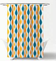 Mid Geo Shower Curtain, 72 X 72, Gold & Gray, Bathroom Decor - Turquoise & Orange - View 3