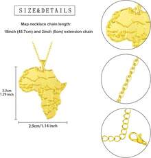 Women's Minimalist Africa Map Pendant Necklace,  Personalized Africa Motherland Continent Outline Necklaces Chain Length 18" Extension Chain 2" ( 18K Gold And Silver Plated Both Choice, Jewelry With Gifts Box)2025 - 18K金地圖 - 查看 4