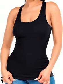 Kit de 6 camisetas de tirante ancho, multicolor, sexy y casuales para mujer, tela de poliéster y elastano, ideales para temporadas de primavera y verano. Diseño ajustado, cuello redondo, sin mangas, muy ligeras y cómodas. Te llegarán 6 camisetas en colores al azar. - Negro 6P - Ver 2