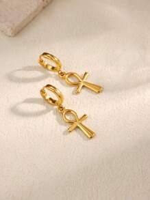 1 Paar ägyptische Ankh Kreuz Creolen für Frauen Männer, vergoldet Edelstahl Lebensschlüssel Ohrringe, ägyptisches Glücksamulett Schmuck