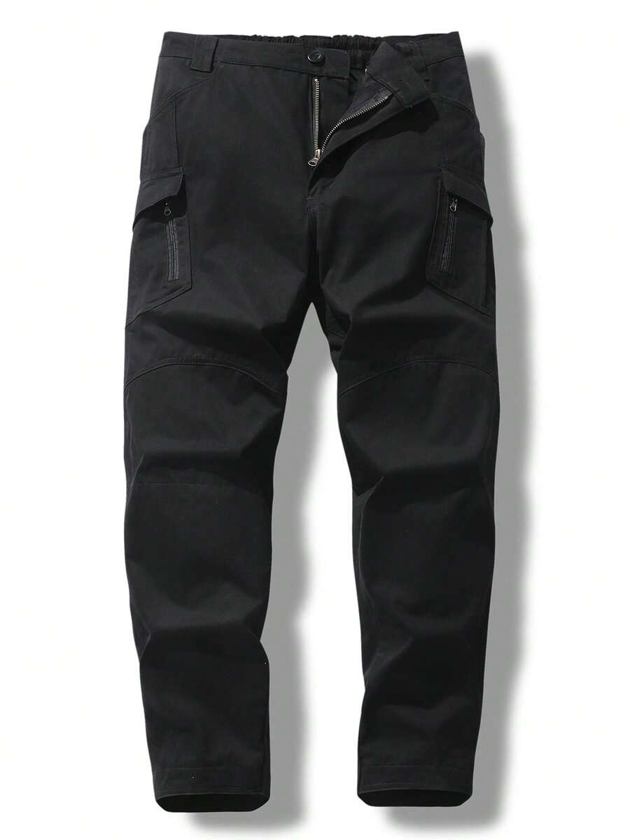 1-Pack Large Size Men's Pants Cargo Pants Men Black Trousers Overalls Hiking Sports Casual Pants Multi-Pocket Elastic Waist Adjustment Work Pants Middle-Aged And Elderly Can Wear Spring, Summer, Autumn And Winter Four Seasons Style Without Velvet - màu đen - Xem 1