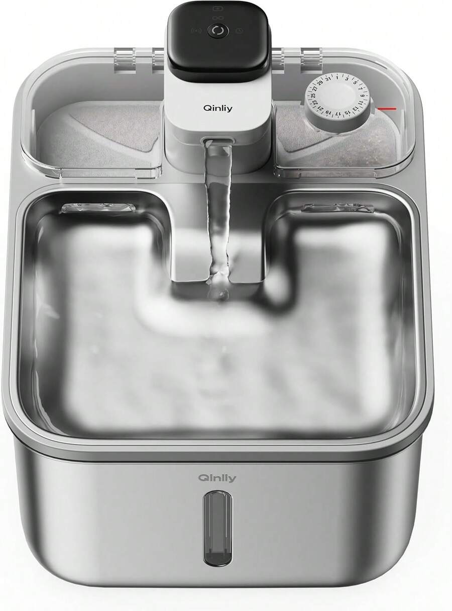 Stainless Steel Cat Water Fountain Wireless For Cats Indoor, Automatic Metal Dog Water Dispenser,Cordless Battery Operated Pet Drinking Fountain,Rechargeable Waterer With Motion Sensor 123oz, Gray - Multicolor - View 1