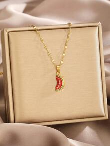 1 件甜美夏日水果系列苹果草莓樱桃香蕉西瓜吊坠不锈钢嘴唇链锁骨链项链适合男孩女孩夏季旅行学校日常佩戴时尚优雅珠宝 - 彩色 - 查看 15