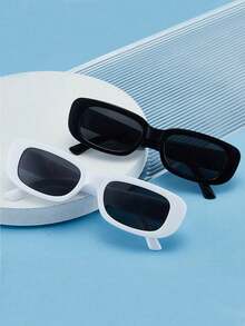 女士黑白塑料框方形海滩时尚眼镜学院风蝴蝶形适合返校季 - 彩色 - 查看 2