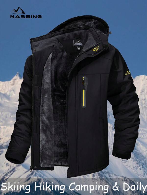 Herren Winter Skijacke Wasserabweisend Winddicht Snowboard Fleecefutter Kapuze Winterkleidung 4 Taschen Parka Wandern Camping Klettern