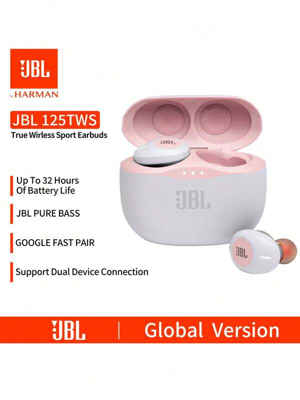 JBL TUNE 125TWS Ultralichte True Wireless Bluetooth-oordopjes - Compacte oplaadcassette, extra lange batterijduur tot 32 uur met snelladen (15 min = 1 uur), ergonomische, comfortabele pasvorm, verbeterde IPX4-water- en zweetbestendigheid, ideaal voor training en dagelijks gebruik - Diverse kleuren (roze/wit)