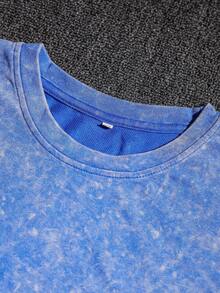 Es Trus 棉质，夏季女款趣味印花嘻哈“创意中国龙”个性图案印花街头，韩版舒适复古时尚通勤百搭Y2k服饰女装，适合户外休闲，常规小众朋克风黑色修身圆领短袖水洗T恤 - 寶藍色 - 查看 7