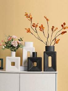 1 件简约几何镂空树脂黑色花瓶 - 现代简约风格，哑光黑色调，方形轮廓，立体镂空细节，装饰空间，适用于客厅和展厅场景，是馈赠朋友和生日礼物的最佳选择 - 彩色 - 查看 3