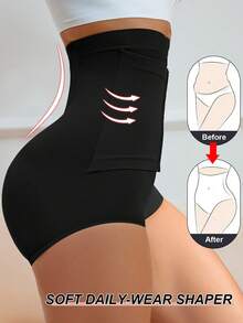 女士高腰收腹塑形内裤，收腹提臀，束腰塑形，腿部塑形 - 黑色 - 查看 6