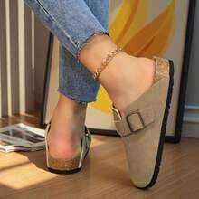 Women's Suede Clogs Leather Mules Cork Footbed Sandals Potato Shoes With Arch Support - MÀU NÂU ĐỎ - Xem 1