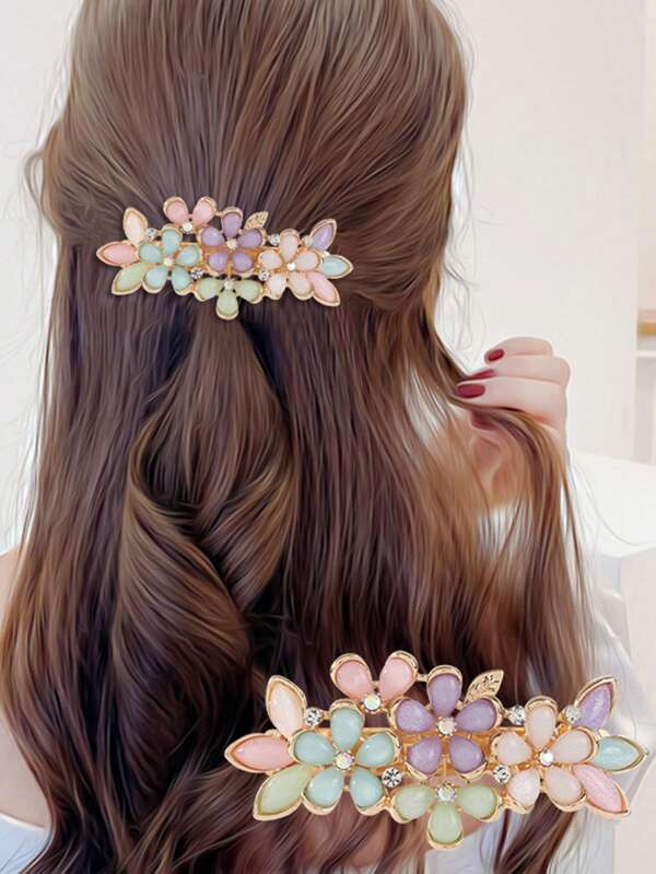 1pc Fashionable Flower Crystal Snap Clip Hair Accessory ,Summer Accessories ,Travel, Claw Clips, Clips For Hair, Hair Slide, Hair Claws, Vacation Outfits Woman