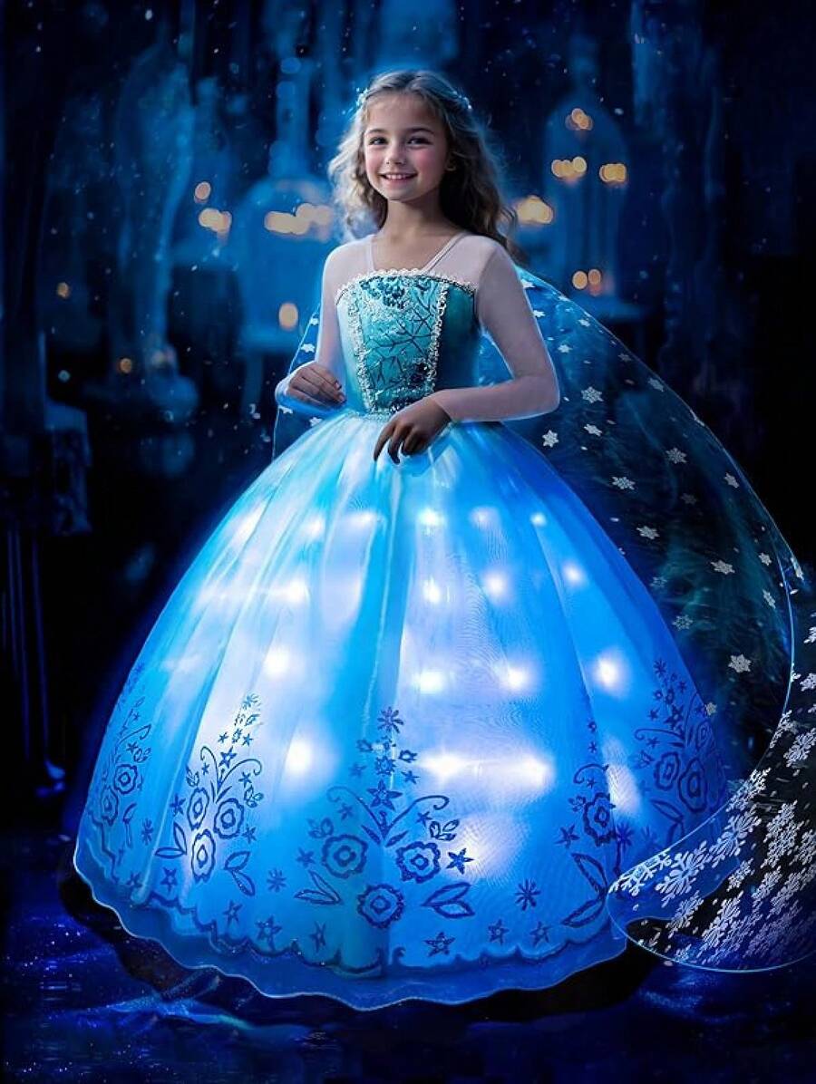 Light Up Princess Dress Girls Halloween Costume Costume Toddler Dressing Up Bithday Party, Purple - 藍色 - 查看 1