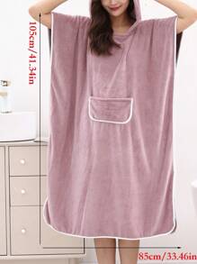 1 Coral Wool Bathrobe Solid Color Design Hooded Women's Bathrobe, Wearable Towel, Bath Towel, Robe, Women's Bathrobe, Super Soft, Absorbent, Warm, Sleepwear, Neutral Home Clothes, Home Clothes, Suitable For Home, Hotel, Bathroom, Bedroom, Spa, Swimming Pool, Party, Four Seasons Holiday Gift, Mother's Day Back To School