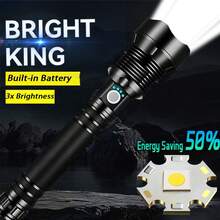 1pc Long High Power Strong Light Telescopic Zoom LED Flashlight Torch Light USB Rechargeable Portable Tactical Lantern Outdoor Torch - As Shown In the Figure - View 2