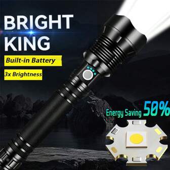 1 stuk lange, krachtige, telescopische zoom LED-zaklamp, oplaadbare USB-zaklamp, draagbare tactische lantaarn voor buiten