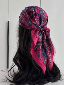 1pc Women Bandana With Paisley Flower Pattern, Square Silk Scarf For Head Wrap And Decoration,Hair Accessories Fall Winter Headbands For Women Hair Band For Vacation Outfits Woman - Multicolor - View 11