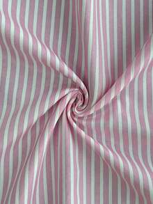 欧美风新款夏季气质条纹梭织翻领高级短袖女士大码中长连衣裙 - 粉色 - 查看 4