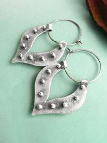 2pcs Retro Hollow Geometric Earrings, Antique Silver Hoop Earring Suitable For Women's Daily Wear, Date, Party, Beach Holiday, Jewelry Gift