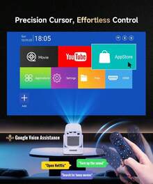 BAXBEY HY260 Pro Mini Projector, 4K Support, 1080P Autofocus Projector, Automatic Keystone Correction, Android Home Theater Smart Projector With WiFi6 BT5.4, 180° Rotatable Portable Projector, 2025 New Video Projector - 查看 2