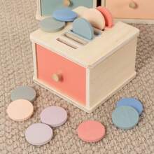 Montessori Coin Sorter Box, Baby Color Recognition Shape Matching Building Blocks Educational Toys