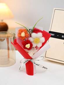 一套仿真花束，包含包装纸和3朵钩编毛线花，适合作为生日或周年纪念礼物送给老师、母亲、闺蜜、女性朋友，也适合母亲节、情人节、婚礼纪念品、节日派对家居装饰、圣诞礼物，可用于家居、餐桌、卧室、浴室、书桌装饰。 - 彩色 - 查看 2