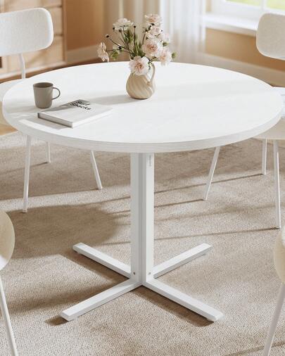 VASAGLE Table Ronde, Table de Cuisine, pour 4 Personnes, Style Campagnard, Surface Résistante à l'eau, 80 cm de Diamètre, 74,8 cm de Hauteur, pour Salon, Blanc Neige