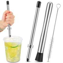 2 Pcs Straw Puncher And Muddler For Lemonade Plastic Lids Cups Straw Hole Puncher 304 Stainl Steel Muddler Fresh Squeezed Lemonade Stand Supplies