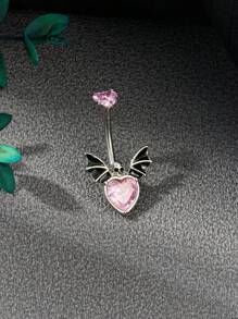 CIZME 14G Edelstahl Bauchnabelringe mit Fledermaus, bösen Augen und rosa roten Zirkonia für Damen als Halloween Körperschmuck, Bauchnabelpiercing Schmuck