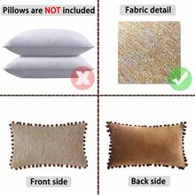 1pc Brown Rectangular Knitted Pillow Case With Pom Poms, Without Pillow Core, Nordic Style For Living Room And Bedroom Decor - Brown - View 3