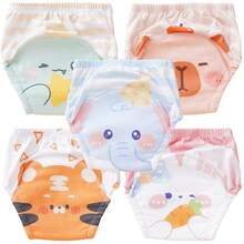 5pcs/Pack Baby Washable Potty Training Pants With Printed Patterns, Reusable Baby Underwear For Toilet Training, Suitable For Newborn, Toddler Boys And Girls