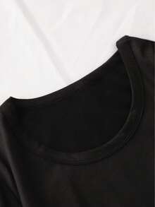 Colorful Letter Graphic Fashion Crew Neck Sports Short Sleeve T-Shirt Top Women's Sportswear - 黑色 - 查看 6