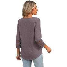 XIEERDUO 3/4 Length Sleeve Womens Tops Dressy Casual Blouses For Women 2025  V Neck T Shirts Summer Clothes - 咖啡灰 - 查看 5
