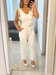 Women's Set Of Blouse And Pants - 白色 - 查看 2