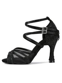 1 Pair Black/ Dance Shoes Mesh Latin Dance Shoes Soft Bottom Silk Satin Tango Jazz Modern Ballroom Dance Shoes 9cm Heel