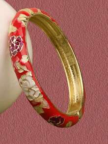 Cloisonne Floral Open Cuff Bracelet, Oil Drop Alloy Bangles, Gifts For All, Various Sizes Available - Enamel Cloisonné Bracelet With Peony Pattern - View 21