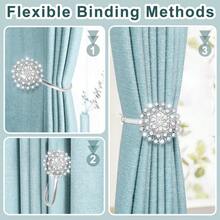 Local Delivery Magnetic Curtain Tiebacks, 4 Pack Magnetic Crystal Decorative Drapes Curtain Clips Buckle, Flower Curtain Tie Back, European And American Style (Gold) - Crystal Silver - View 3