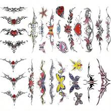 Set de 8 láminas de tatuajes temporales sexys de flores, mariposas realistas a color para mujer, para cintura, espalda baja, vientre, embarazo, arte corporal y maquillaje. - Multicolor - Ver 1