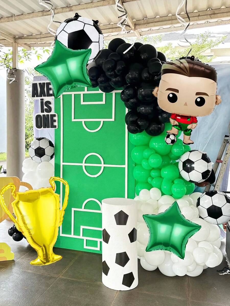 8 件套足球生日派对气球套装，包括 18 英寸铝箔足球气球、绿色五角星气球、金色奖杯气球，适用于足球比赛、生日派对装饰、足球主题派对、家居装饰、摄影道具、足球比赛道具 - 彩色 - 查看 1