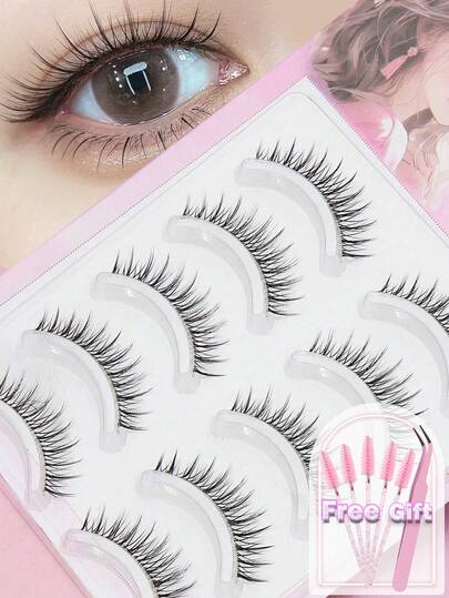 AYRMILLA 5对装新款自然款假睫毛，蓬松柔软，3D水貂毛材质，纤长顺滑，适合日常、工作、会议等场合。手工制作，打造自然浓密效果。附赠睫毛镊子和睫毛刷。适用于女性、新娘、学生、生日等各种场合。