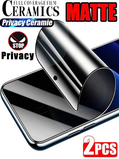 2 片磨砂防偷窥陶瓷膜，防指纹，手机屏幕保护膜适用于 16/15 Pro Max、Redmi、Honor、Galaxy S25 Ultra、A26、A36、A16、A06、A56，防爆、防刮、软膜，不支持指纹识别