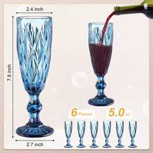 6pcs Adult Vintage Glass Goblet 150ml Diamond Sea Ice Blue Embossed Stemware Wine Cup For Cocktail Juice Iced Beverage - 藍色 - 查看 3