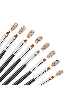 8pcs Nail Art Petal Brush Pen Kit 3D Builder Nail Gel Brush Professional Acrylic Pen Drawing-Gradient Painting Professional Manicure DIY Tool Accessories - Multicolor - View 5